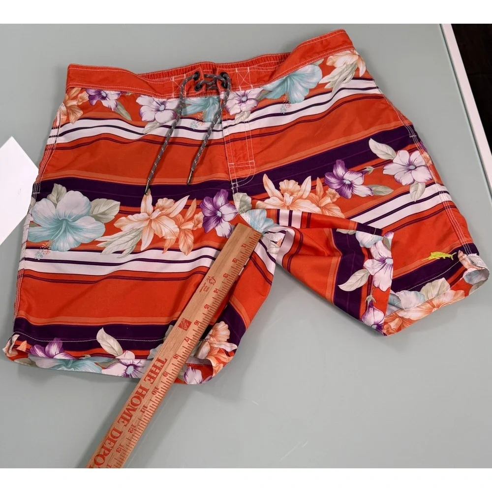 Tommy Bahama Relax Swim Trunks Mens L Orange Floral Tropical Print DadCore‎